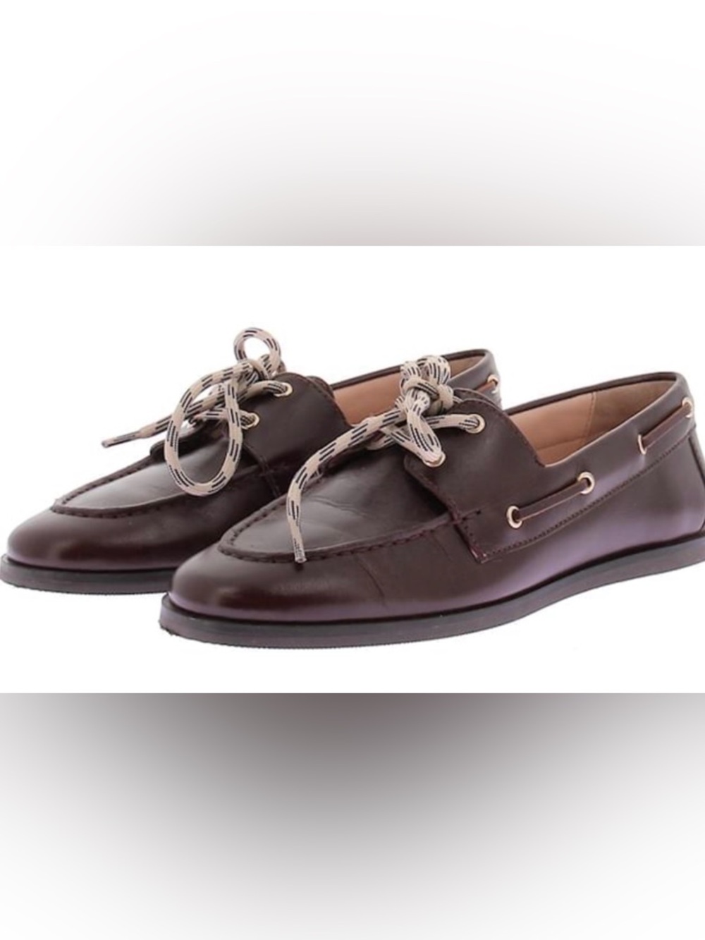 J. Crew Women's Dark Brown Leather Boat Loafers with Cream Lace Detail